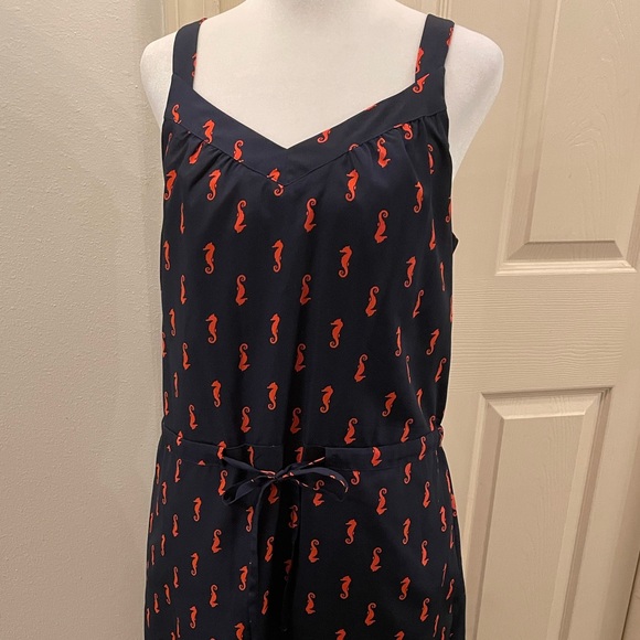 Merona Navy Seahorse Hi Lo Tank Dress Lined Tie Waist Size M - Picture 1 of 8